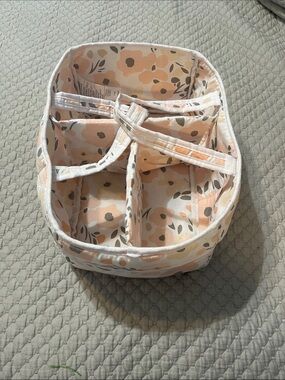 Peach Floral Fabric Organizer Diaper Caddy with Handles